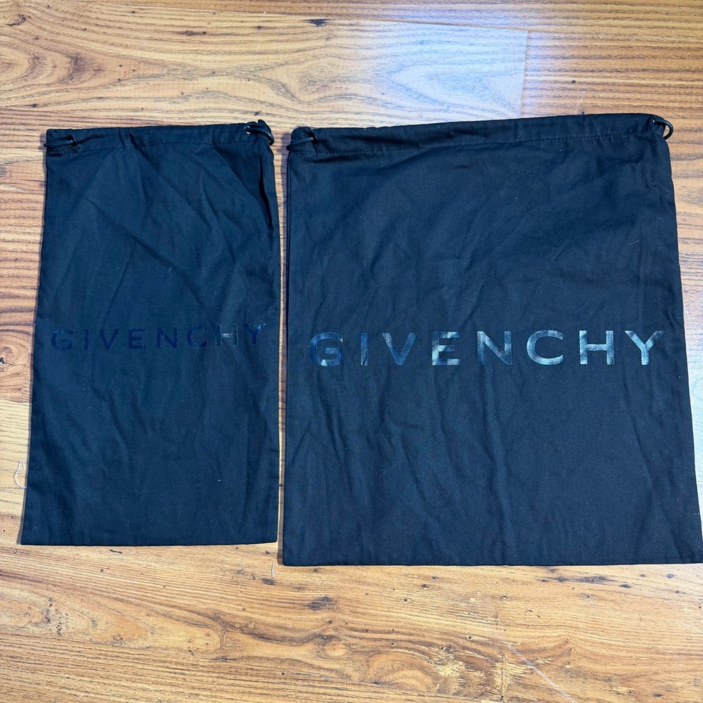 Givenchy Set of 2 Black Cotton Drawstring Dust Bags Tonal Logo Authentic Storage